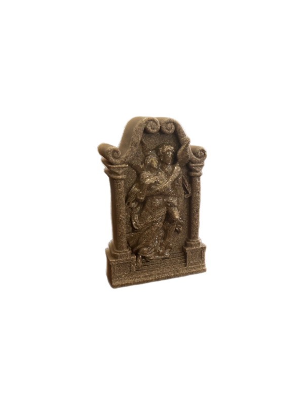 Roman-style cremation tablet with intricate carvings and a smooth, polished finish, made from the ashes of a loved one. Perfect for comingling ashes